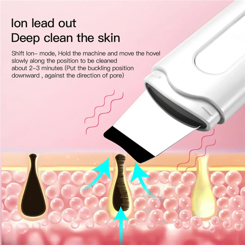 Ultrasonic Skin Scrubber Remove Face Spatula Electric Pore Deep Clean Acne Blackhead Remover Peeling Shovel Device Beauty Machine