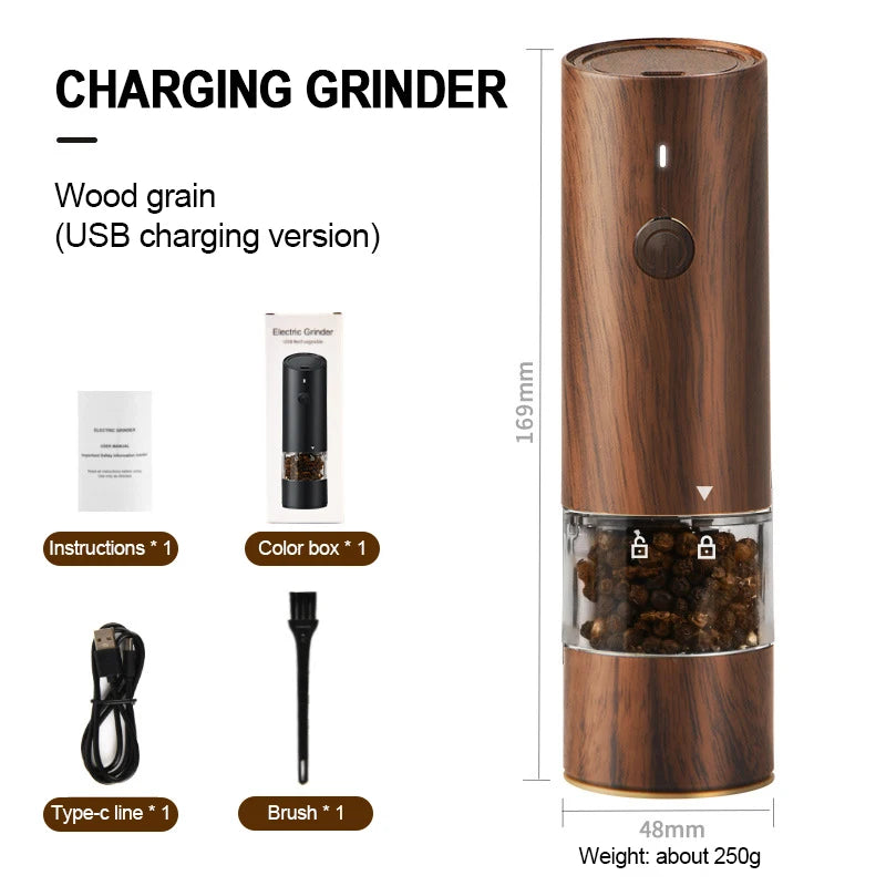 Electric Automatic Salt and Pepper Grinder USB Rechargeable Adjustable Coarseness Refillable Mill Kitchen Tools For BBQ Cooking