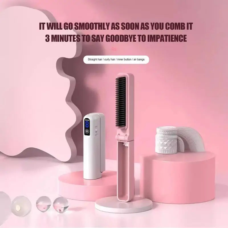 Hair Brush Straightener Rechargeable Hair Straightener Comb Portable Hair Straightener LCD Display Hair Iron Straightener Hair