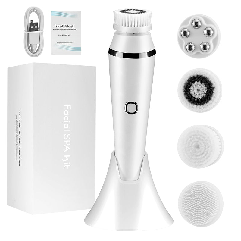Electric 4 in1 Face Cleansing Brush Sonic Blackhead Exfoliating Face Cleaner Skin Tightening Massager Home Skin Care