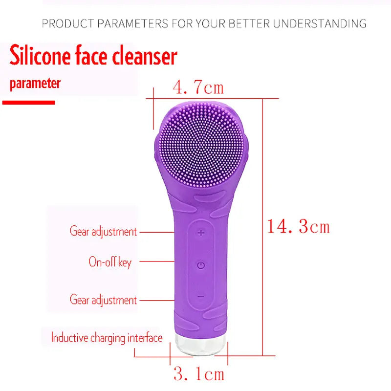 Ultrasonic Silicond Facial Cleansing Brush Waterproof Electric Skin Massager Device For Deep Cleaning