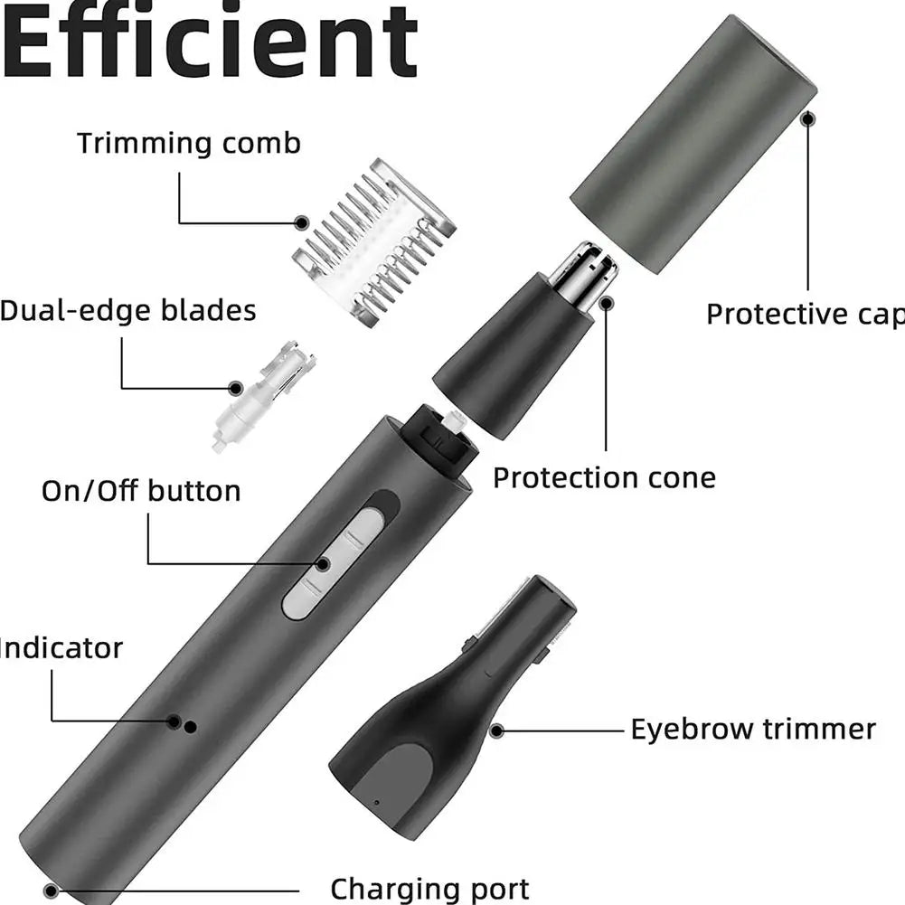 Multifunctional Electric Nose Ear Hair Trimmer for Men Painless Rechargeable Sideburns Eyebrows Beard 3 in 1 Hair Clipper Shaver