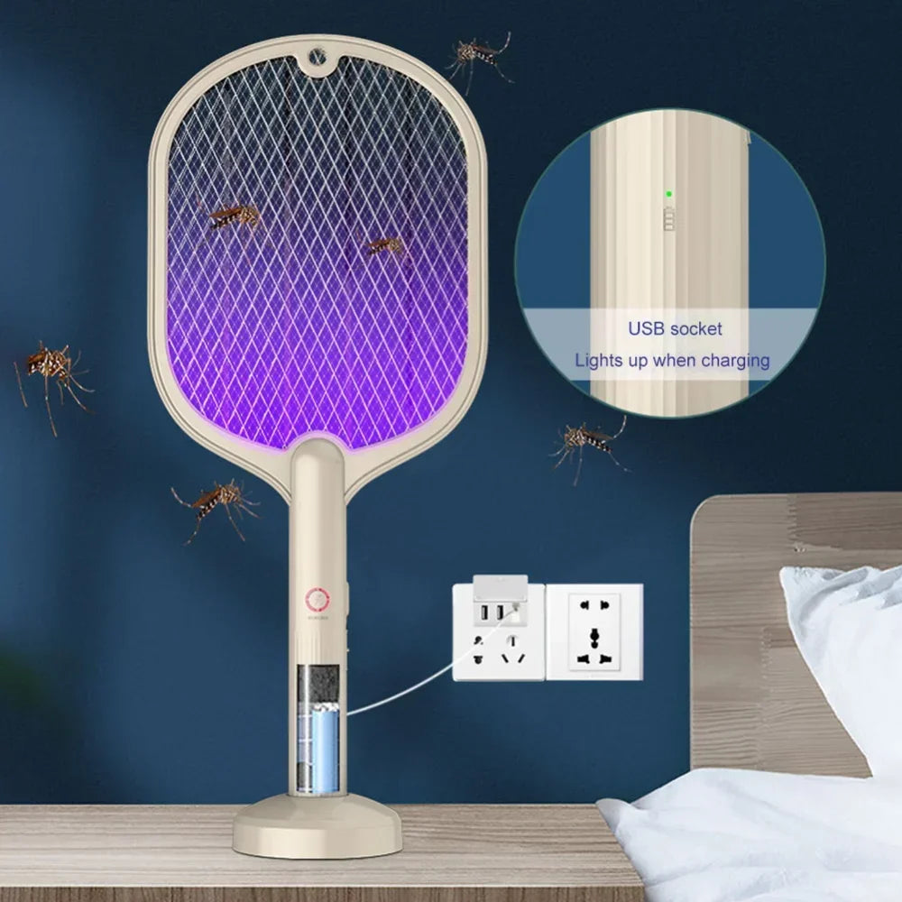 2 in 1 Electric Insect Racket Swatter USB Rechargeable Led Light Hand-Held Mosquito Killer Fly Bug Zapper Trap Mosquito Swatter
