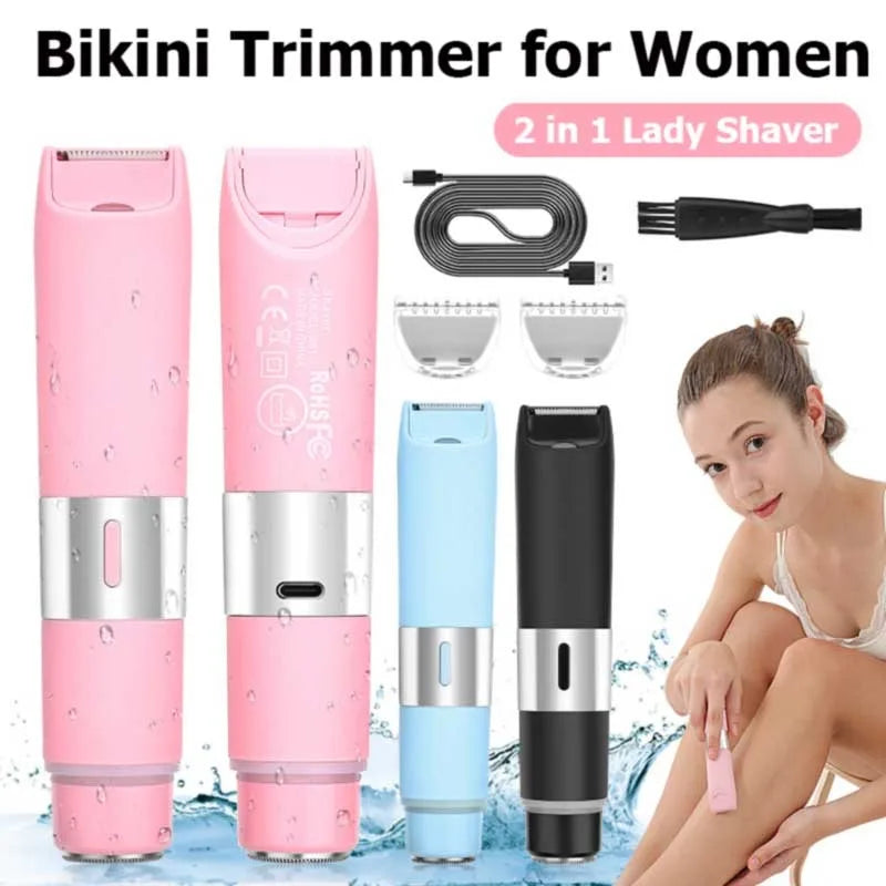 Electric Bikini Trimmer for Women - 2 in 1 Electric Lady Clipper Pubic Hair Groomer Painless Hair Removal Razor Body Shaver