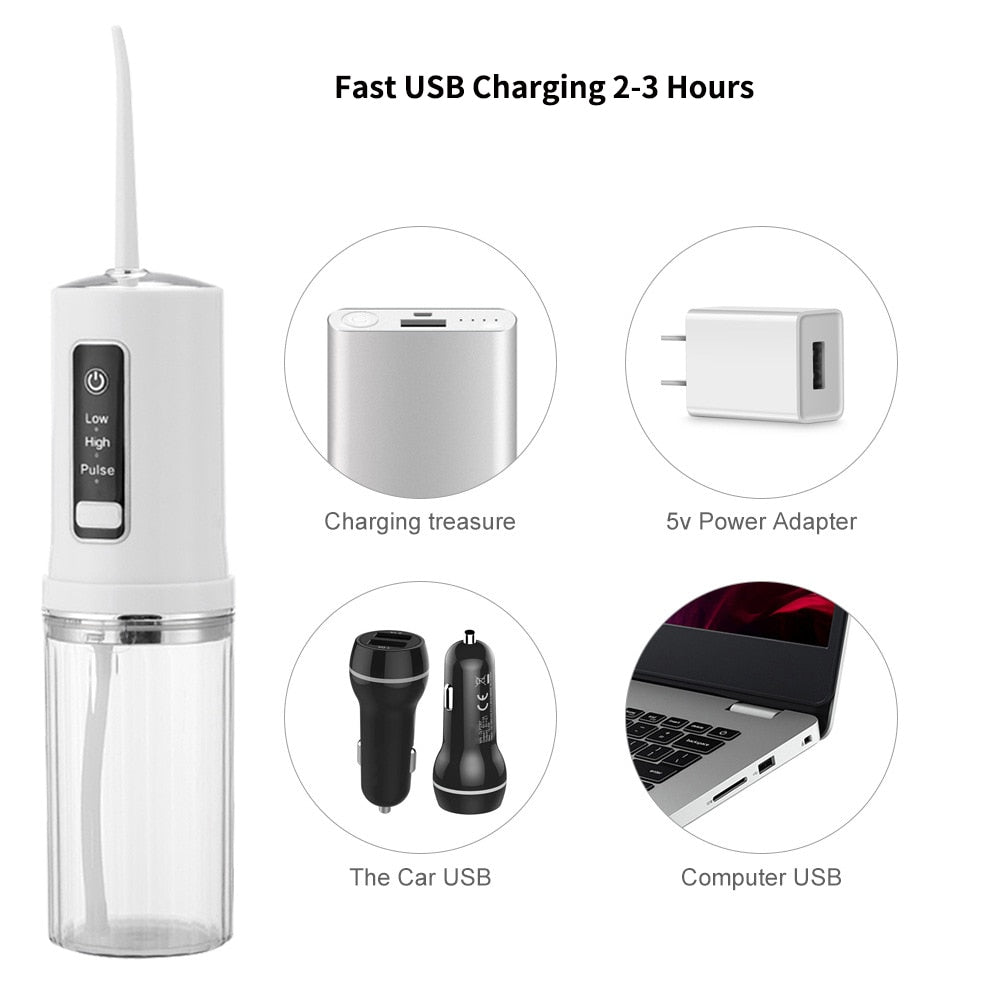 Electric Oral Irrigator Foldable Dental Water Jet Flosser USB 3 Mode Portable Water Jet Floss Tooth Pick Waterproof 230ml 4 Tips