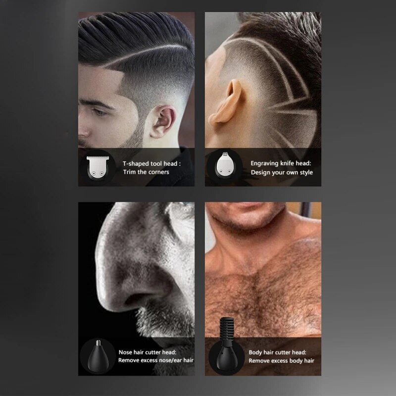 6 in 1  Professional Hair Clipper Facia Body Nose Trimmer Washable IPX7 Electric Hair Cutting Beard Haircutter Machine