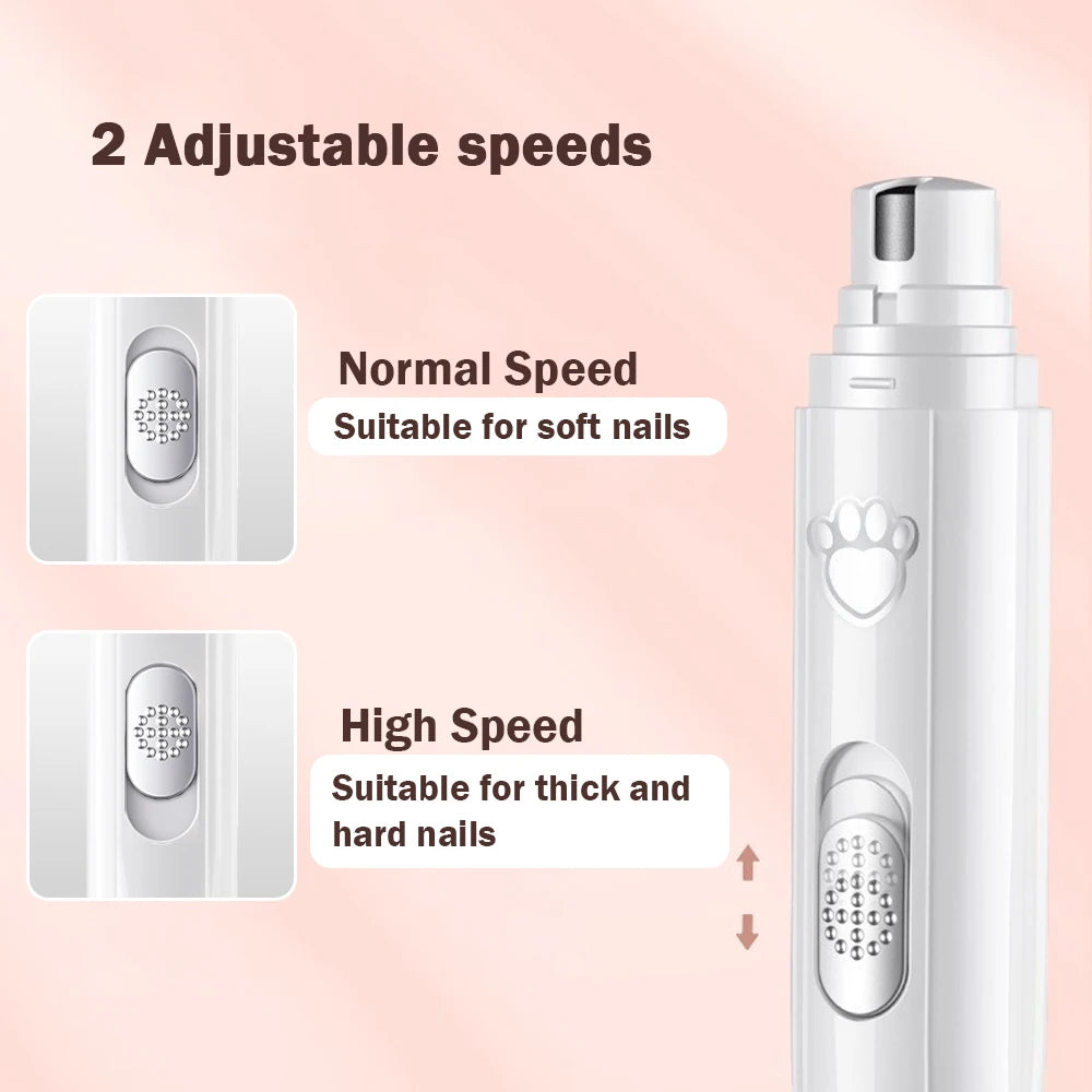 Dog Nail Drill 2-Speed Electric Rechargeable Pet Nail Trimmer Painless Paws Grooming Smoothing for Small Medium Large Dogs Cat