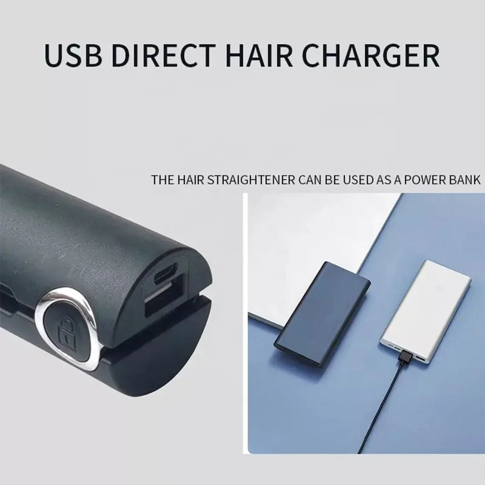 Flat Iron Mini 2 IN 1 Roller USB 2600mAh Cordless Hair Straightener Wireless Portable Curler Roller Dry and Wet Use Styling Tool