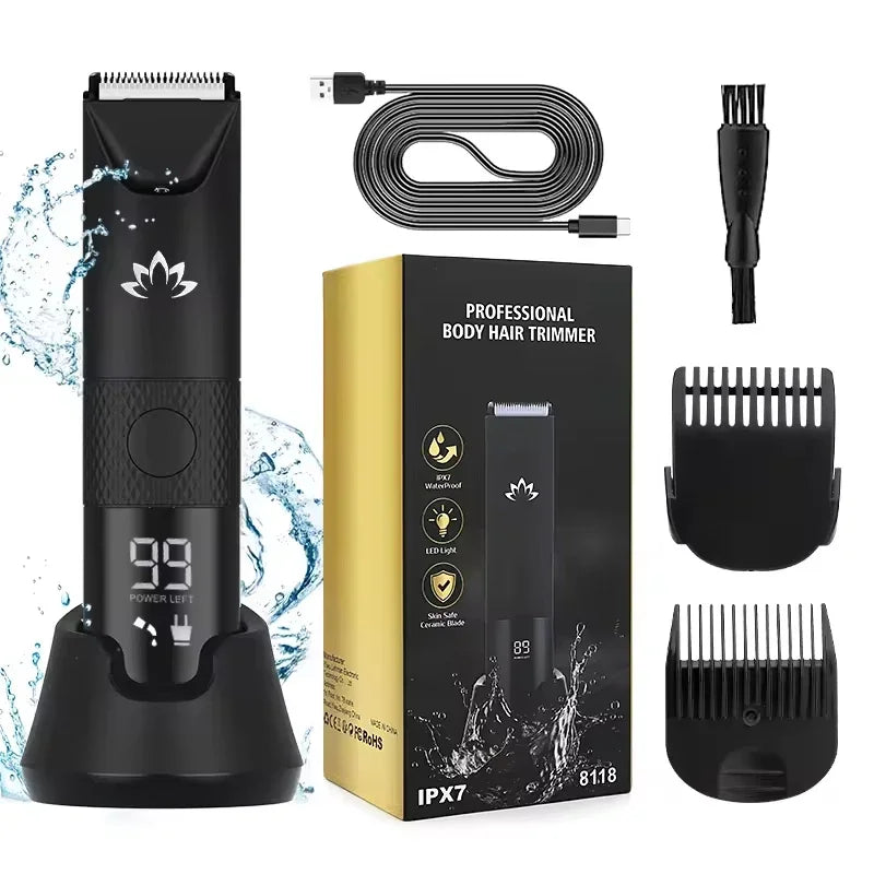 Pubic Hair Trimmer for Men – Ceramic Blade No Nick No Cut Ball Trimmer IPX7 Waterproof USB-C Rechargeable Electric Shaving