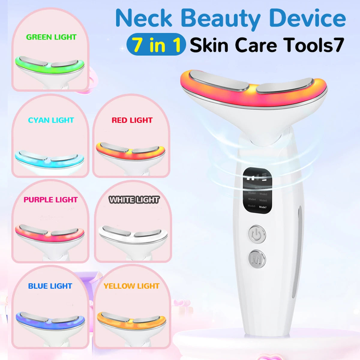 7 Colours Neck Beauty Instrument, Face Neck Body High-frequency Beauty Massage Constant Temperature Hot Compress