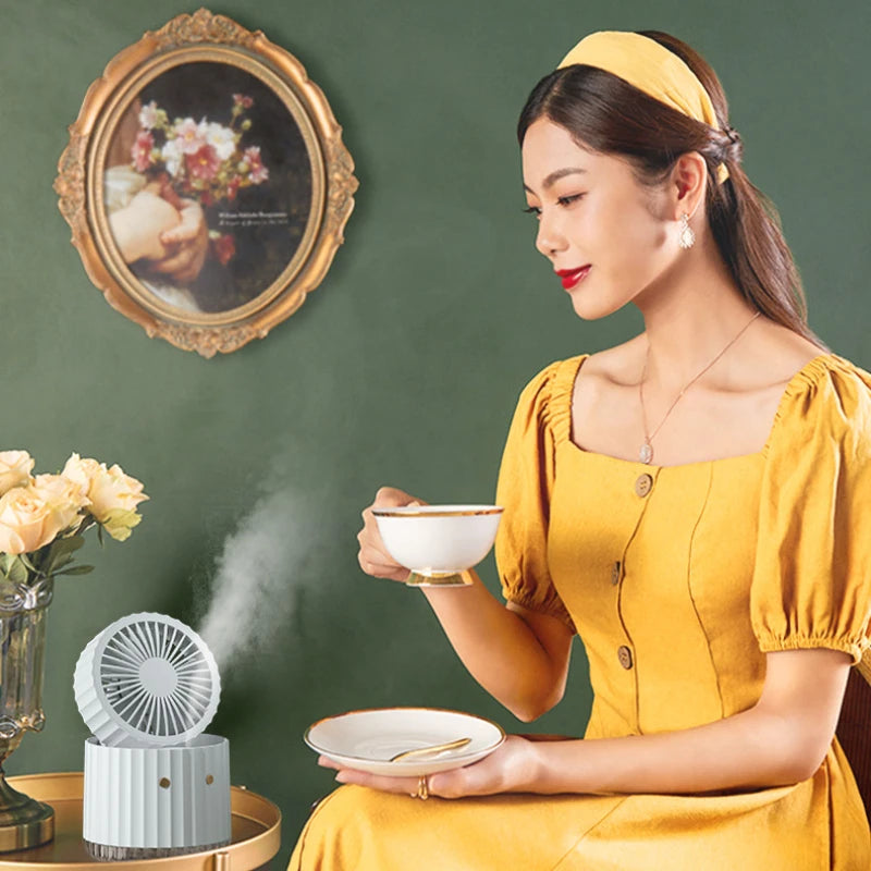 Portable Desktop Water-cooled Fan USB Rechargeable 1200mAh Mute Cooler Fans Office Home 3 Gear Speed Mini Electric Spray Fans