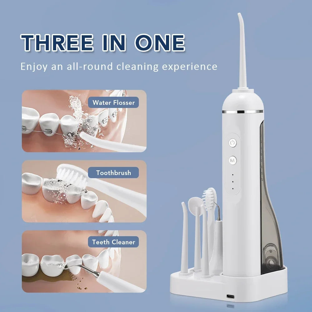 Dental Oral Irrigator Water Flosser Thread Teeth Pick Mouth Washing Machine Electric Toothbrush 3 in1 Type-C Charging 200ml Tank