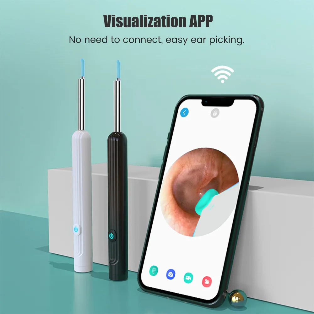 Smart Visual Earpick Ear Wax Removal Tool Endoscope Spoon 1296P HD Ear Cleaner with 6 LED Lights 3.6mm Mini Visual Ear Camera