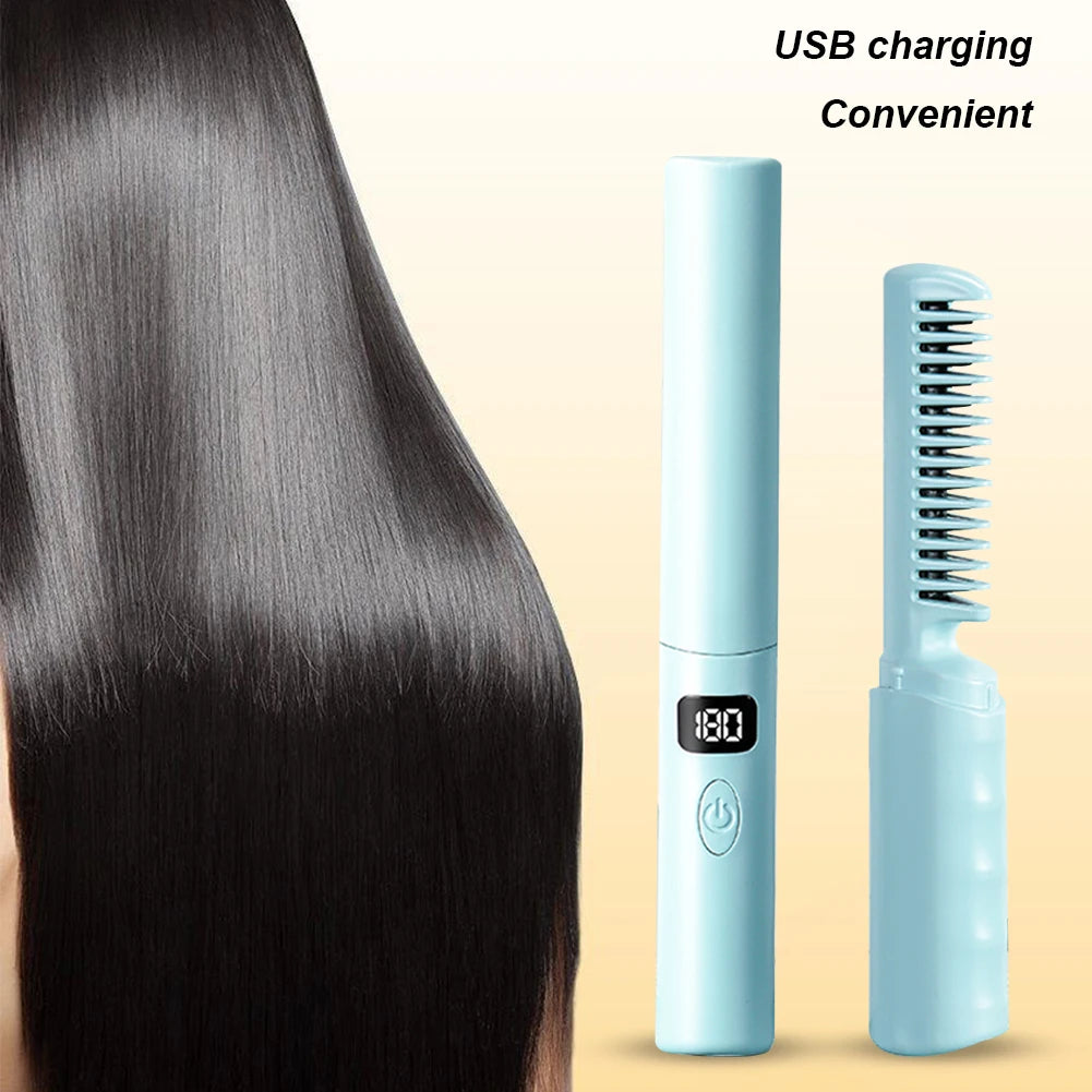 Straightener Comb Anti-Scald Cordless Hair Straightener Brush 70Mins Long Battery Life USB Rechargeable Electric for Home Travel