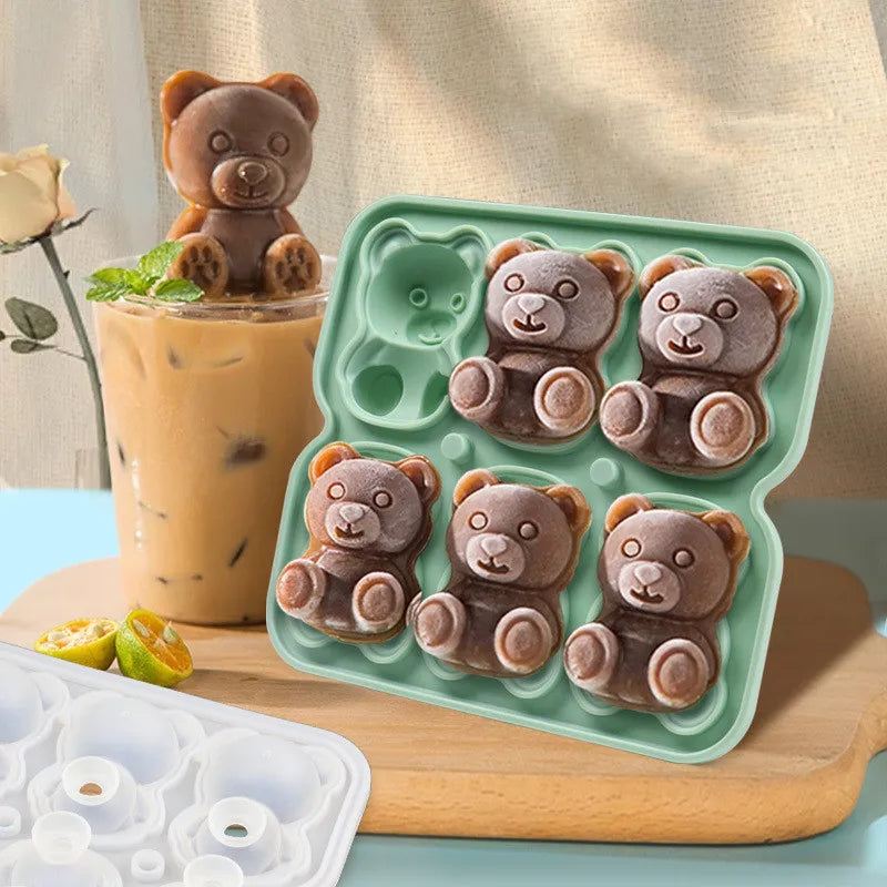 6 Grid Cute Teddy Bear Ice Cube Making Mold Splash-proof and Easy To Fall Off Cute Bear Ice Cube Tray