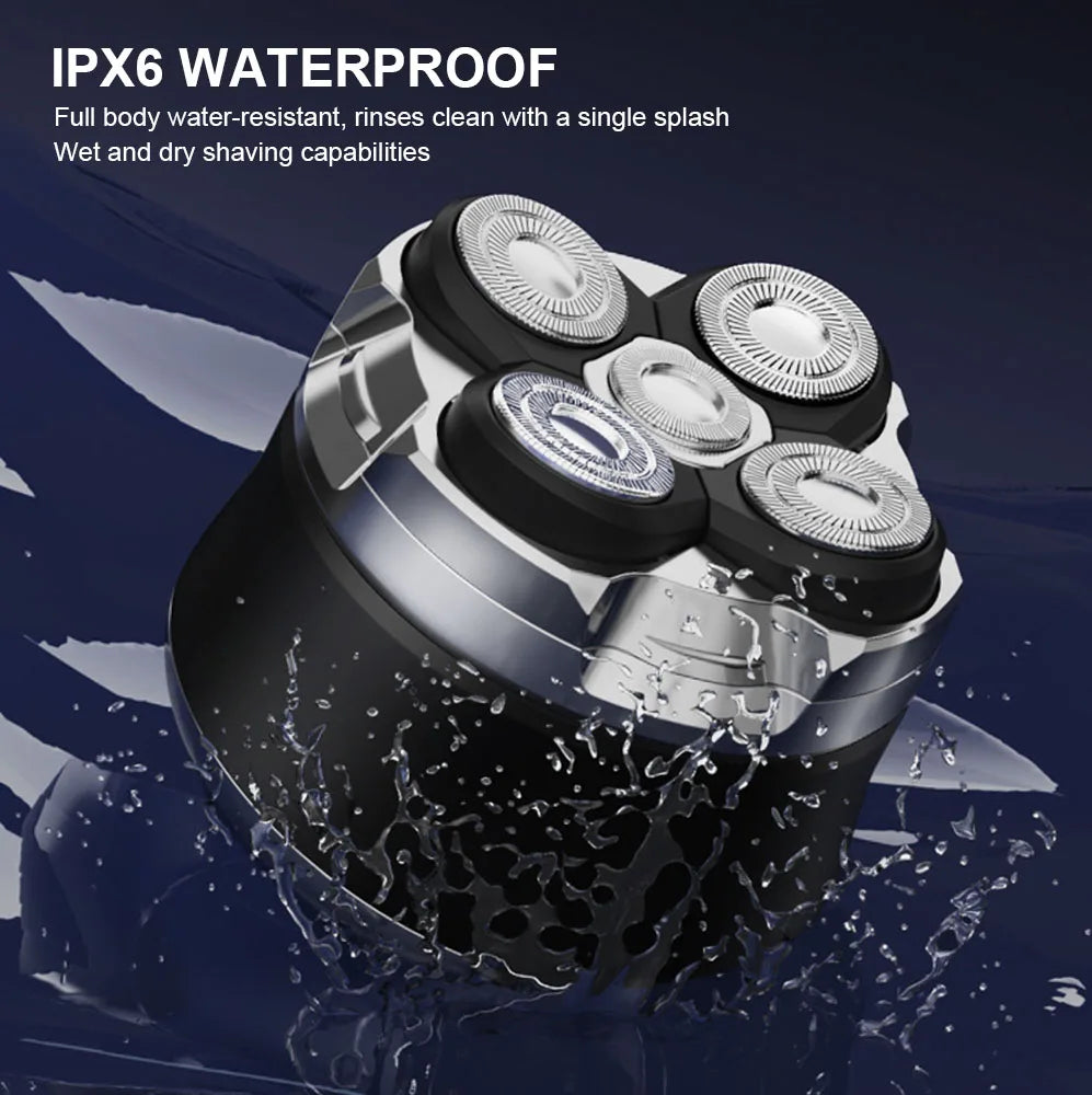 Rechargeable 5 Blades Hair Cutting Machine Man's Shaver LED Display Electric Waterproof Razor and Beard Trimmer Bald Head Shaver