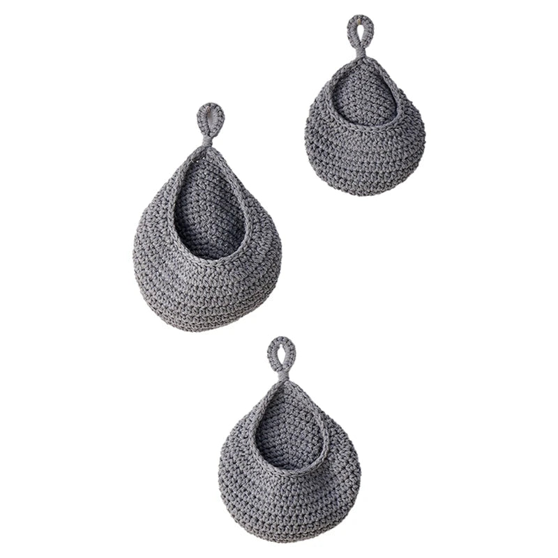 Wall Hanging Fruit Baskets For Kitchen 3 Pack Woven Produce Holder Vegetable Hanging Basket