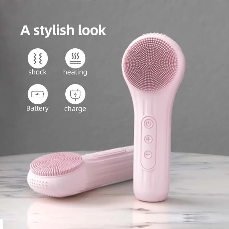 Mini Portable Rechargeable Heating Electric Usb Ultrasonic Vibration Silicond Facial Cleansing Brush
