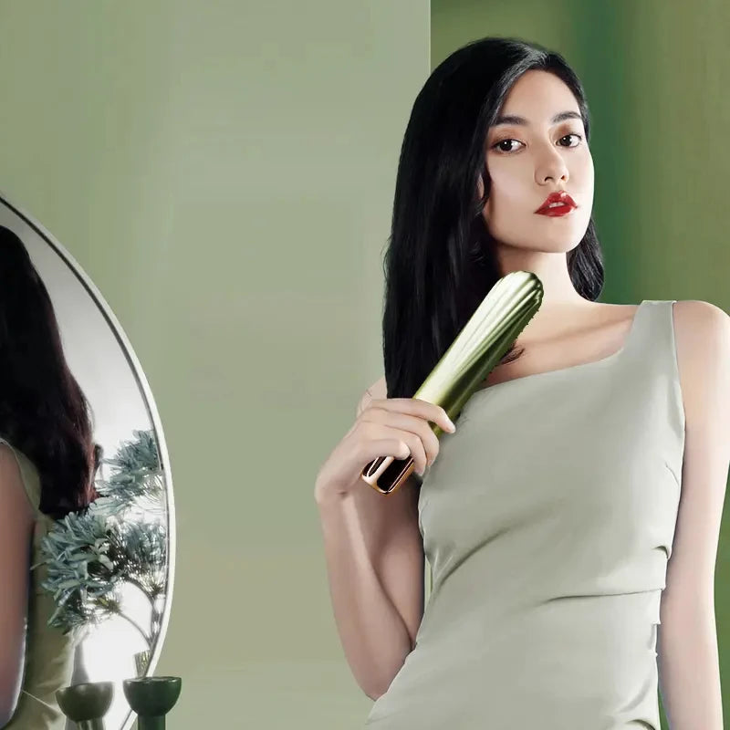 Portable Multifunctional Heating Comb Ptc 2 In 1 Hair Curler Hot Comb Hair Straightener Brush Wireless Hair Straightener