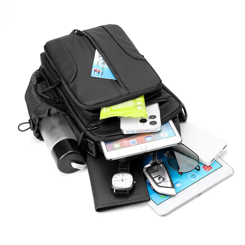 Fashion Men's Chest Bag Shoulder Backpack Waterproof Sling Cross Body Satchel Travel Bags with USB Charging Port Gifts