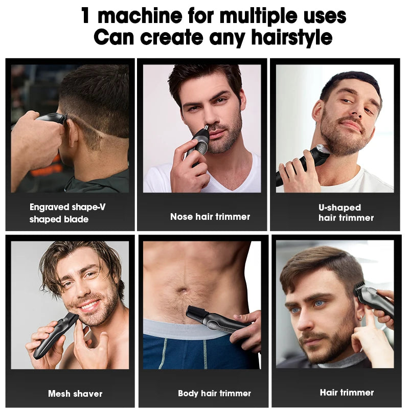 6 in 1 Multifunctional Grooming Kit Hair Clipper With Digital Display High Power Electric Shaver Nose Hair Trimmer