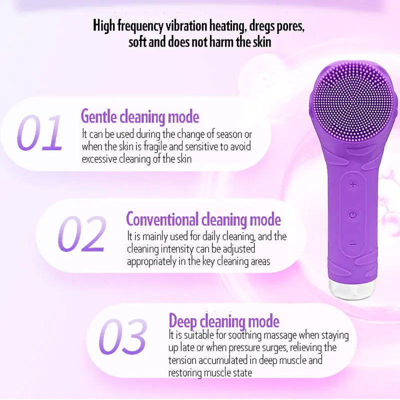 Ultrasonic Silicond Facial Cleansing Brush Waterproof Electric Skin Massager Device For Deep Cleaning