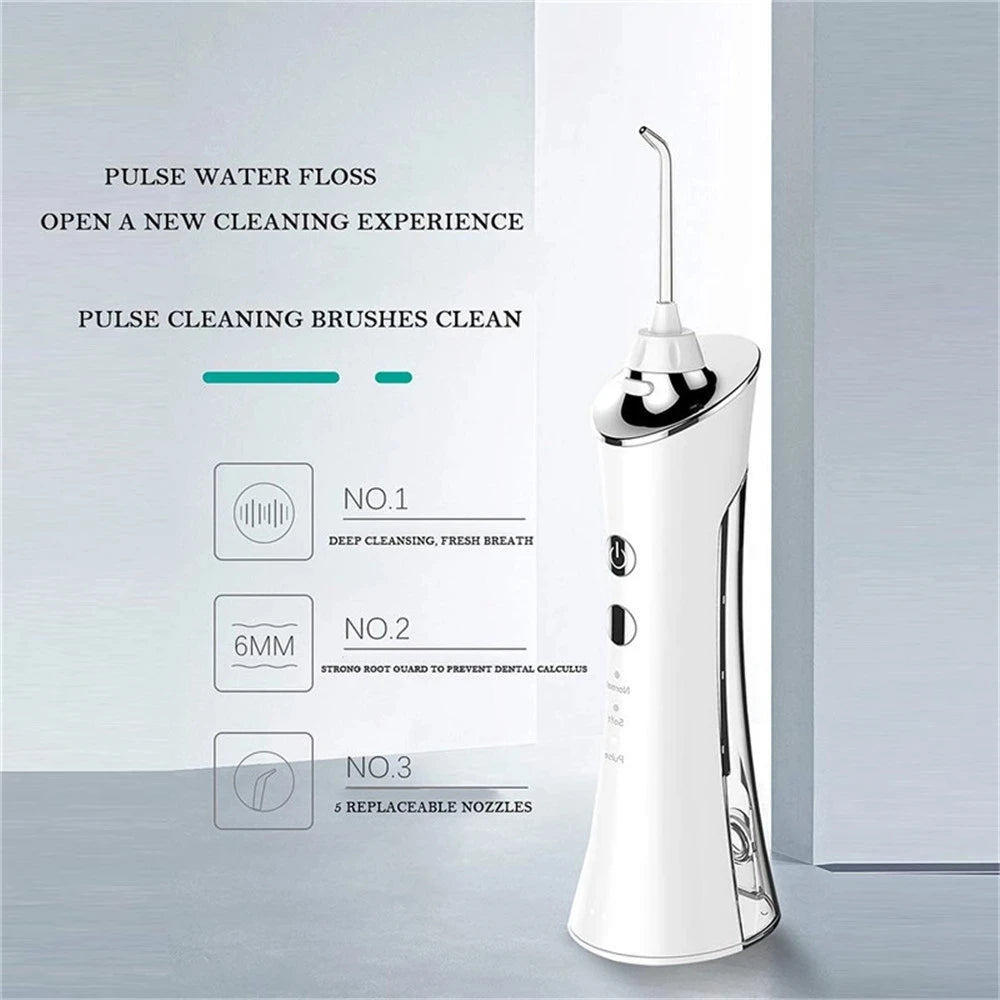 Portable Electric Oral Irrigator Waterproof USB Rechargeable Dental Water Flosser Water Jet Teeth Cleaner 5 Nozzles