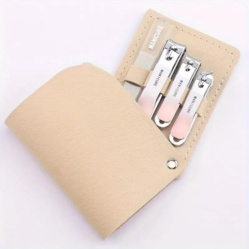 4PCS/Set Portable Stainless Steel Nail Clipper Set Professional Nail Enhancement Set With Rotating Bag For Home Beauty Salons