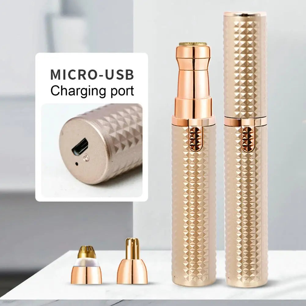 Hair Removal Device 3-in-1 Rechargeable Women's Shaver Painless Stainless Blade Electric Trimmer for Eyebrows Nose Legs Armpits