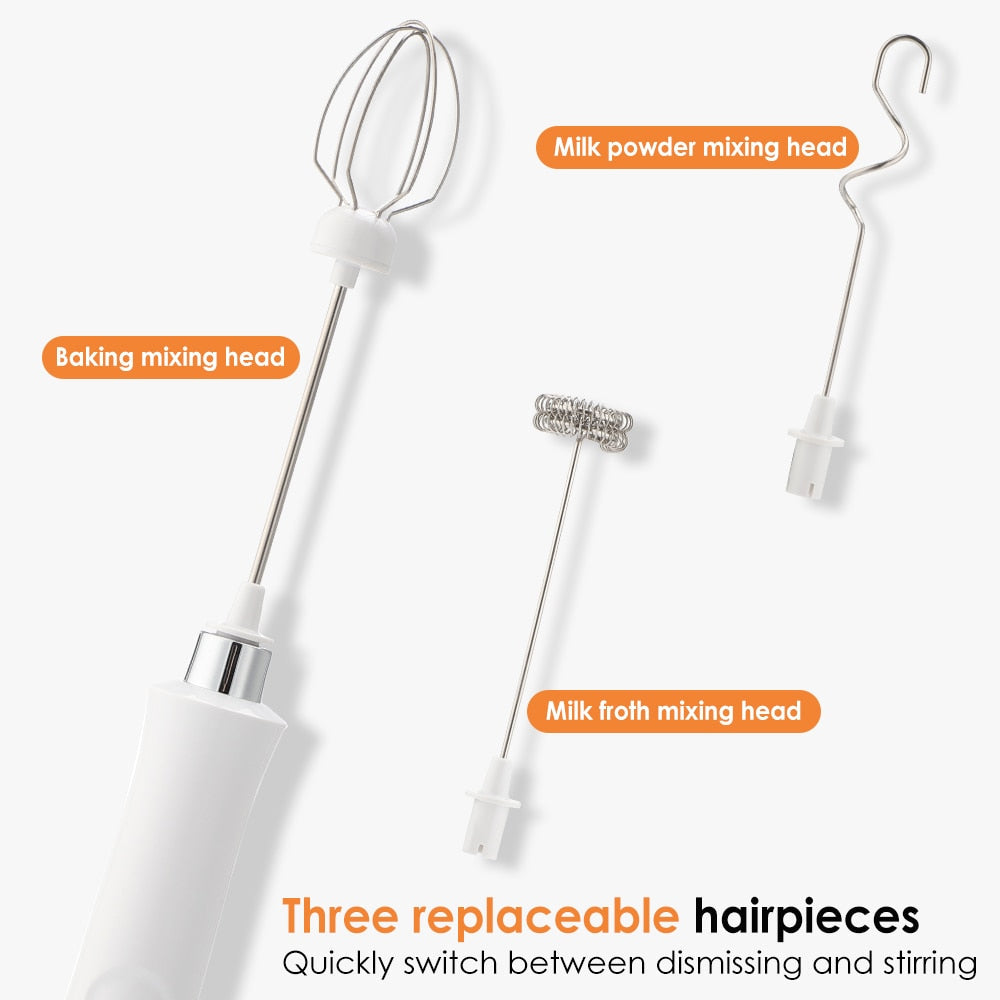Milk Frother Electric Milk Foamer Coffee Mixer Blender USB Rechargable Maker Mini Blender 3 Heads Kitchen Foam Machine Blower