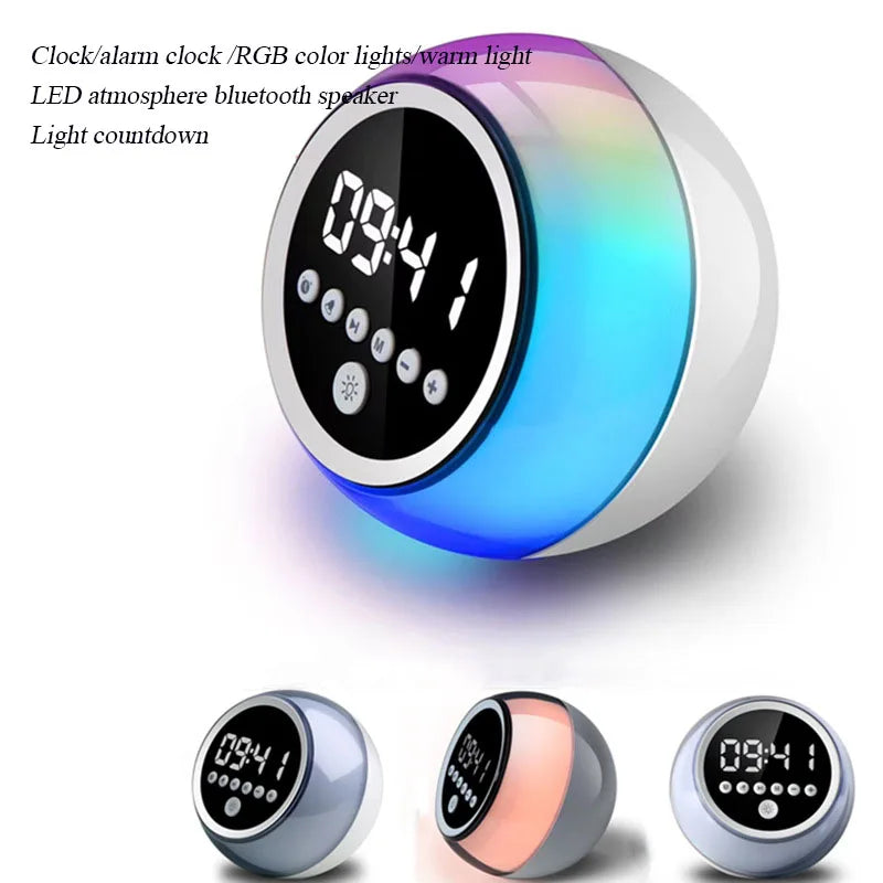 LED Ambient Bluetooth Speaker ABS Multifunctional Three Speed Bright Color Speaker Alarm Clock FM Radio Stereo