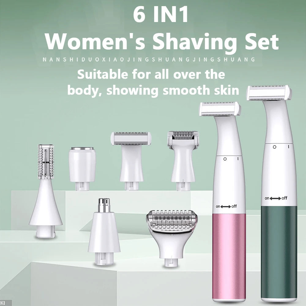 6in1 ladies Intimate Area Precision Shaver Bikini Line Sensitive Shaving Balls Eggs Pubic Hair Shaver Face Nose Beard Trimmer