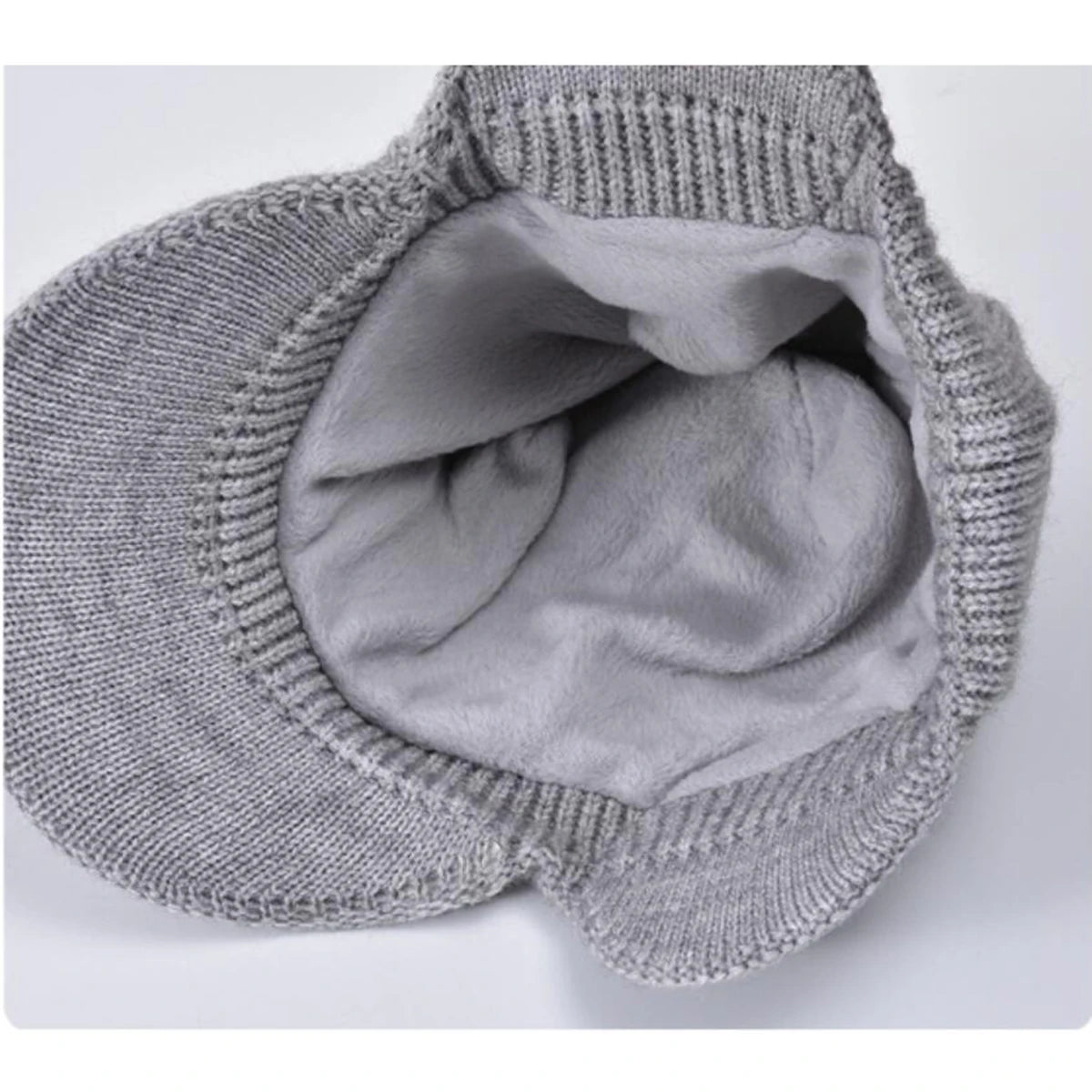 Men's Winter Visor Beanie With Earflap Warm Fleece Lined Knitted Ear Cover Brimmed Hat Sports Newsboy Cap for Outdoor Snow Cap