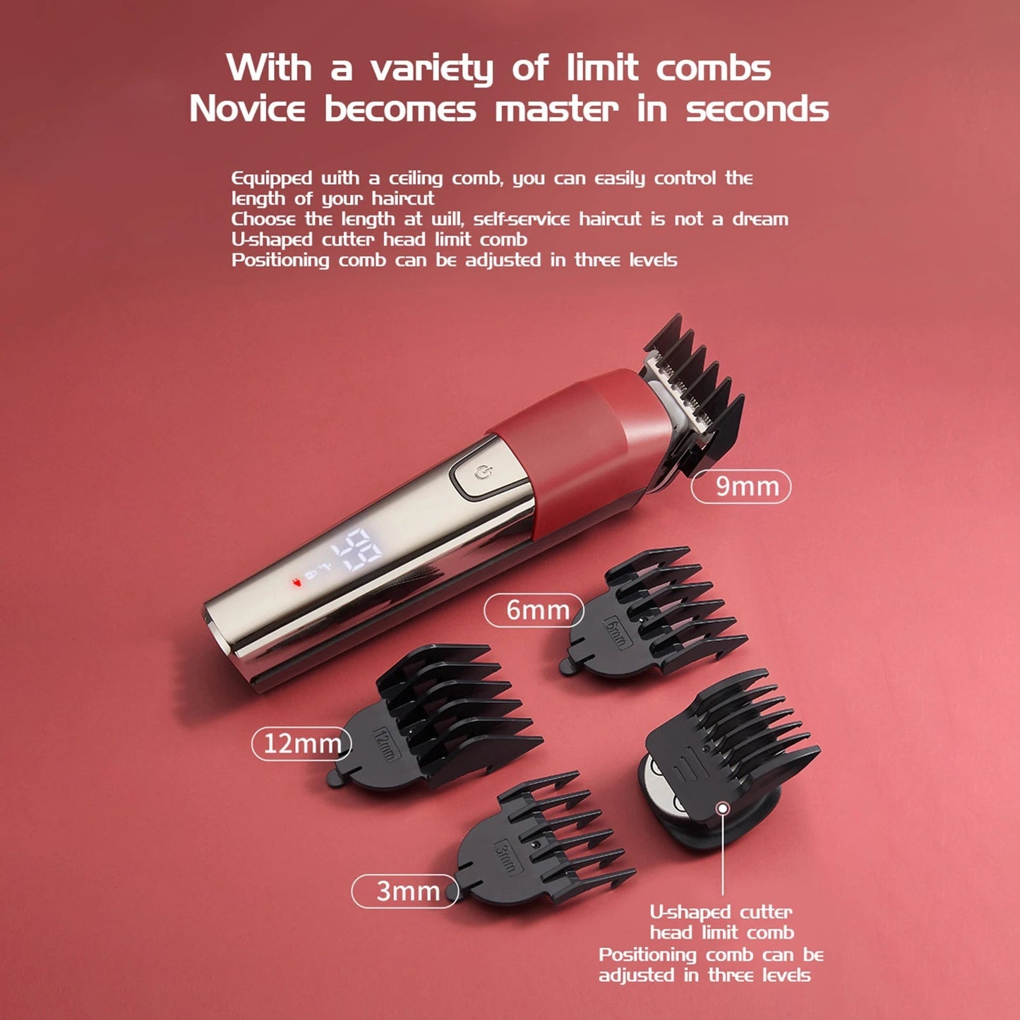 6 in 1 Hair Clipper Professional Hair Cutting Machine for Men Multi-function Waterproof Hair Trimmer LCD Display Clippers Kit