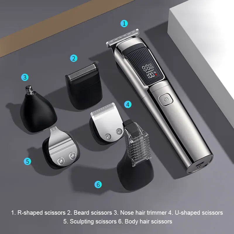 Mens IPX6 Waterproof Body Electric Shaver Beard Trimmer Nose Hair Shaver 6 in 1 Grooming Kit Clipper Bald Machine