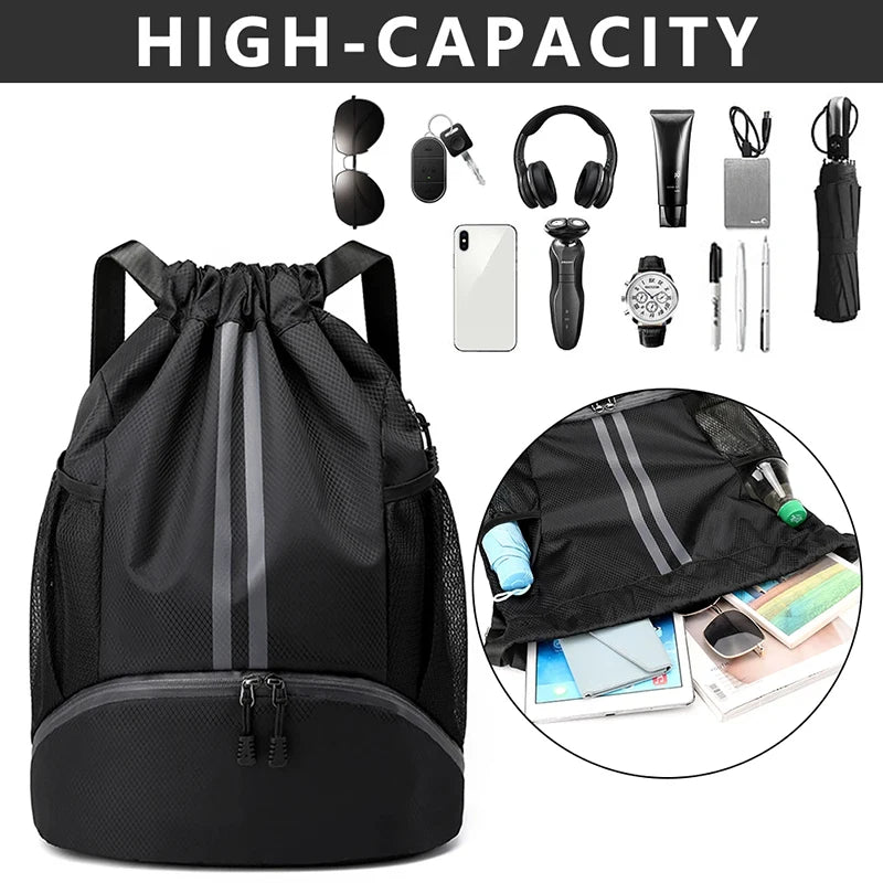 Outdoor Men Sports Bags Large Football Basketball Bag Gym Swimming Drawstring Bag Women Camping Waterproof Shoes Oxford Backpack