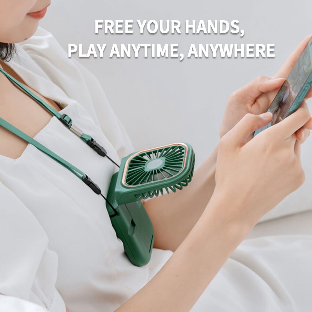 Mini Cooling Fan Foldable Neck Hanging Fan USB Adjustable Rechargeable Air Cooler Phone Holder 3 Gears Summer Cooling Fan Summer