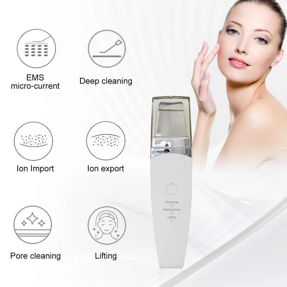 Facial Ultrasonic Skin Scrubber Spatula Blackhead Remover Deep Face Cleaning Lift Machine Peeling Shovel Pore Cleane