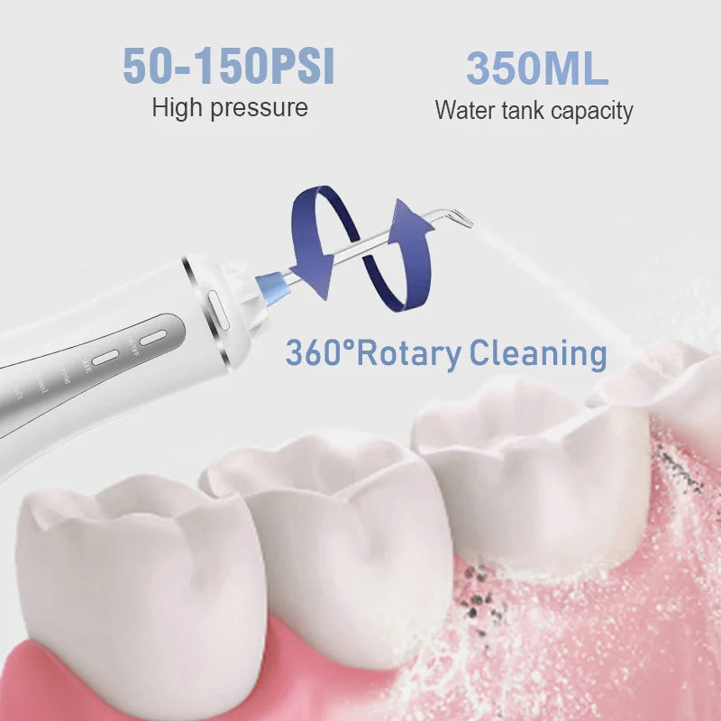 Dental Water Flosser Oral Irrigator with Storage Holder Portable Teeth Cleaning Jet Toothpick Mouth Washing Machine 6 Jet 350ml