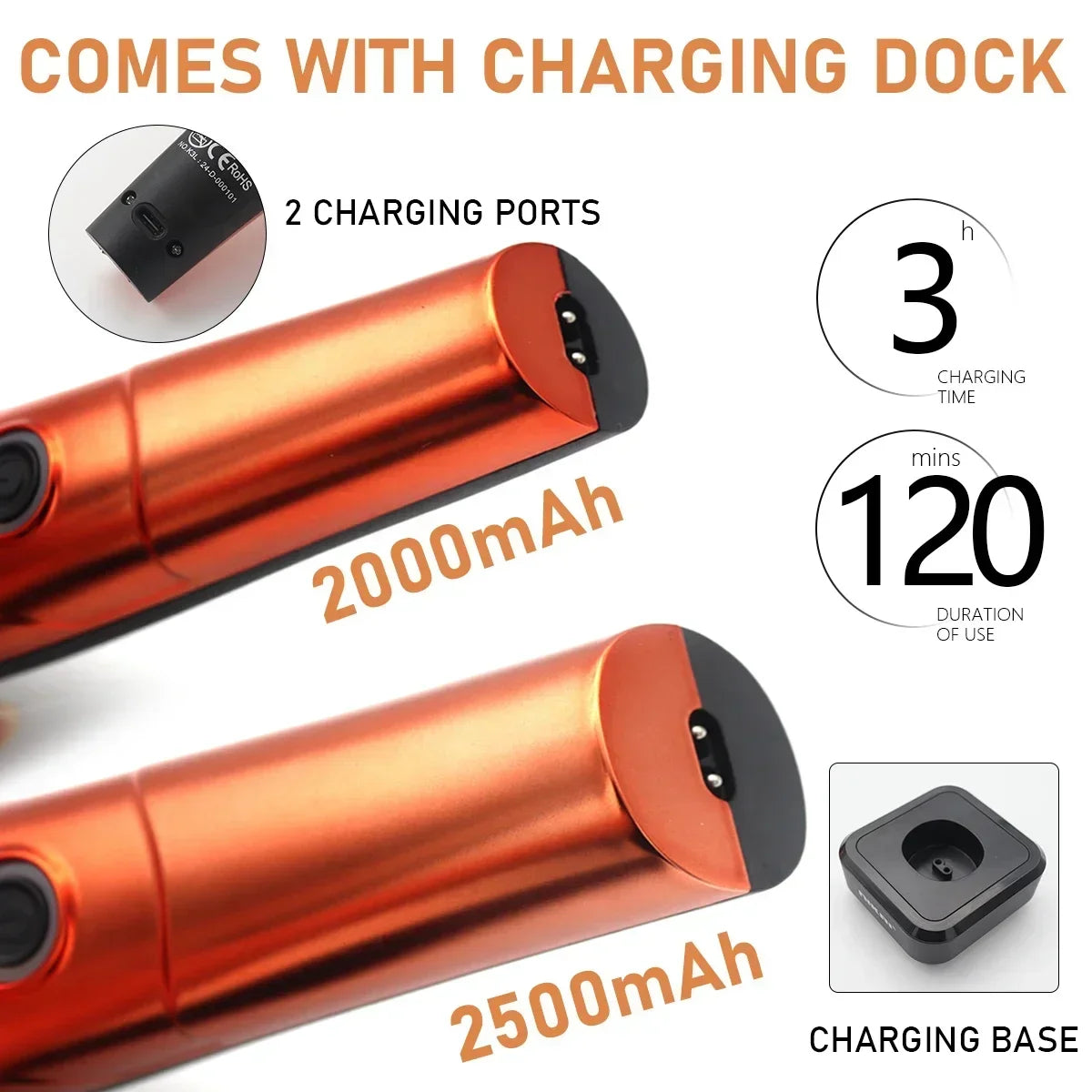 Professional 9200RPM 2PC SET Hair Clippers Hair Trimmer with Charging Base Fade Blade Mens Cordless Barbers Haircut Kit