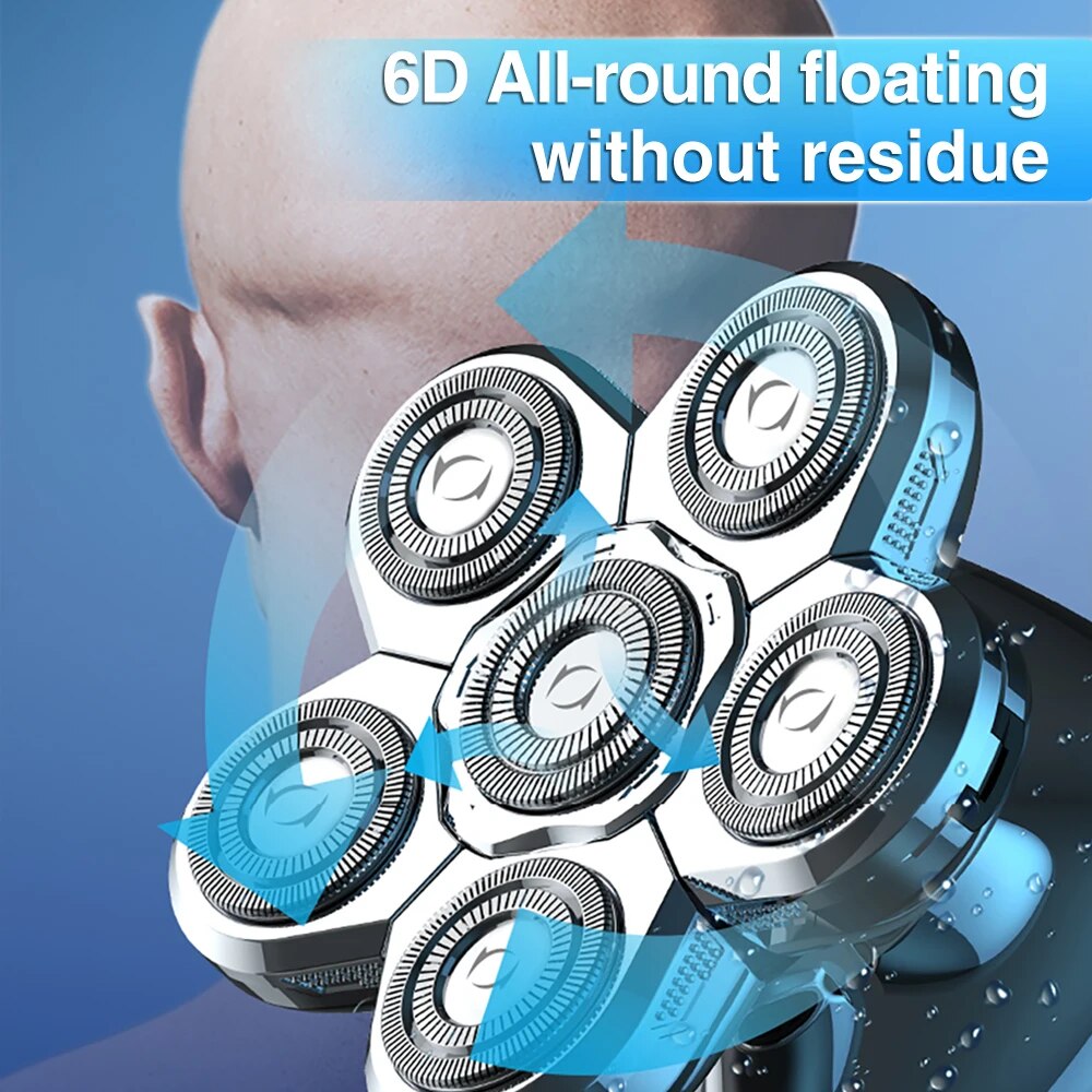 Electric Shaver 6D Floating Cutter Head Base Charging Portable Men Beard Trimmer Clipper Skull Shaver Waterproof Shaving