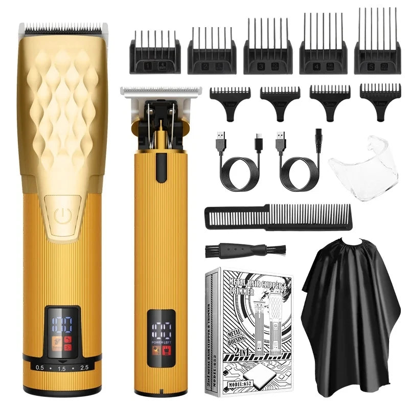 Cordless Professional Trimmer All Metal Body Low Noise Electric Clipper 2 in 1 Trimmer Hair Cutting Machine Rechargeable Men