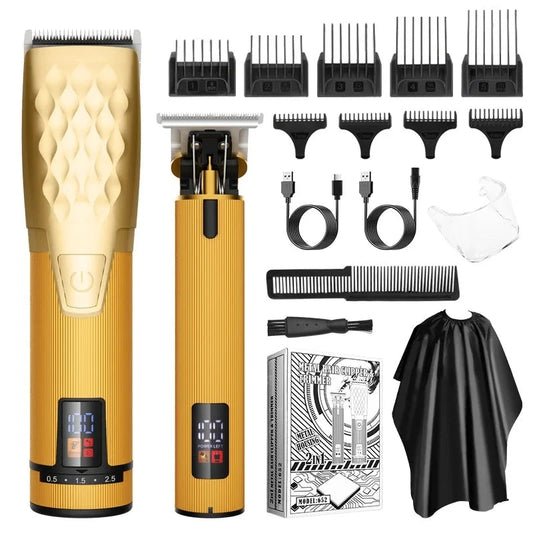 Cordless Professional Trimmer All Metal Body Low Noise Electric Clipper 2 in 1 Trimmer Hair Cutting Machine Rechargeable Men