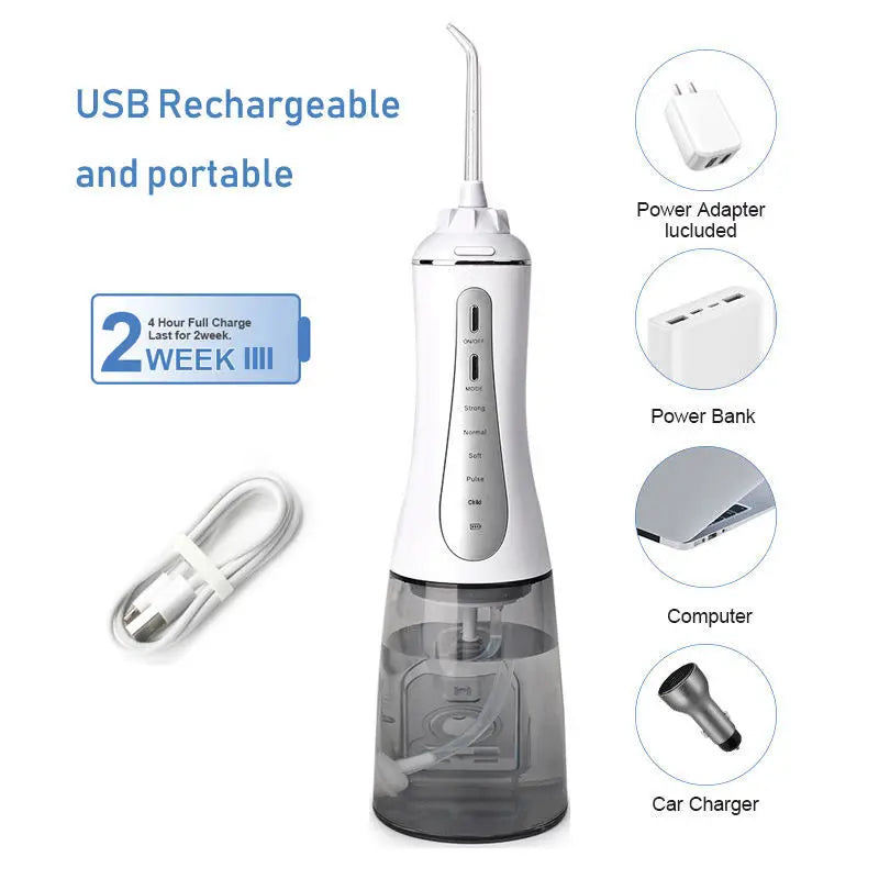 Portable Oral Irrigator 5 Modes Rechargeable Dental Water Jet 6 Nozzles Waterproof 350ML Tank Water Flosser For Teeth Whitening