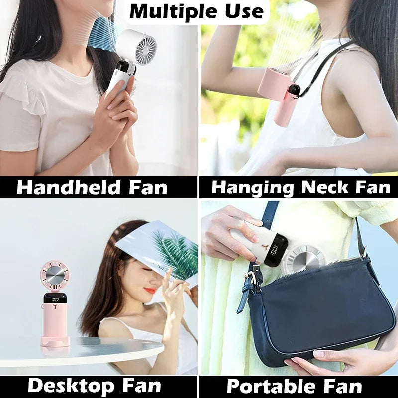 3600mAh Mini Handheld Fan Portable Semiconductor Refrigeration Cooling Desktop Fan Folding Hanging Neck Air Cooler Outdoor