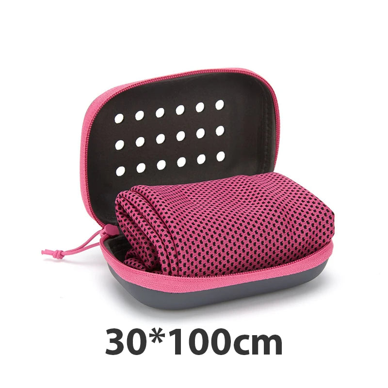 Quick Drying Cooling Towel Soft Breathable Chilly Sweat Absorption Cold Towel with Storage Box Sports Running Yoga Gym Club