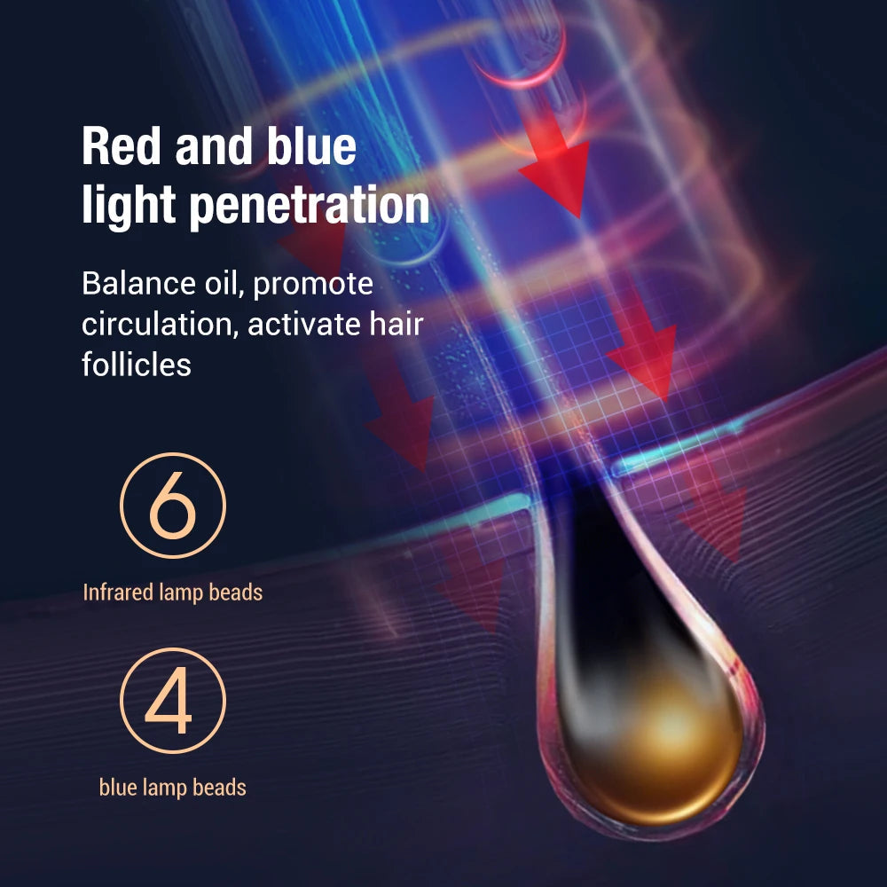 Household Electric RF Hair Growth Comb Oil Applicator Red Blue Head Massage Brush Stimulates Scalp Anti-Hair Loss