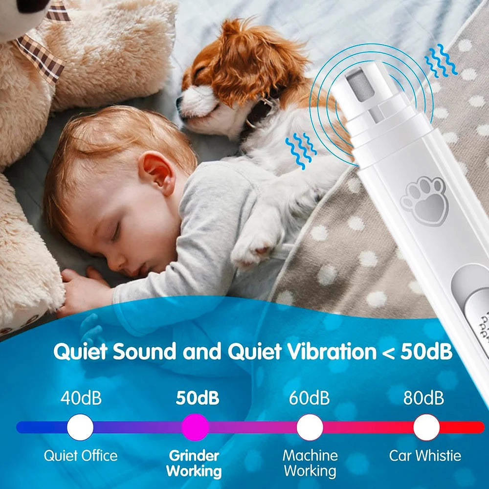 Dog Nail Drill 2-Speed Electric Rechargeable Pet Nail Trimmer Painless Paws Grooming Smoothing for Small Medium Large Dogs Cat