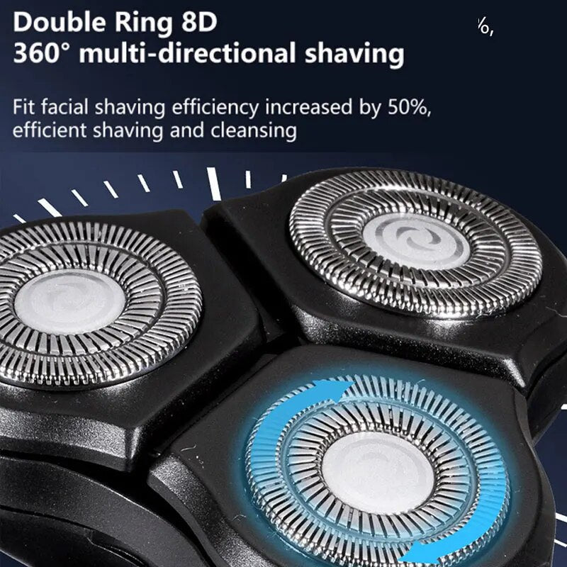 Electric Shaver Razor Shaving Beard Machine for Men Dry Wet Beard Trimmer Rechargeable IPX6 Washable 8D Shaving 3in1 Razors