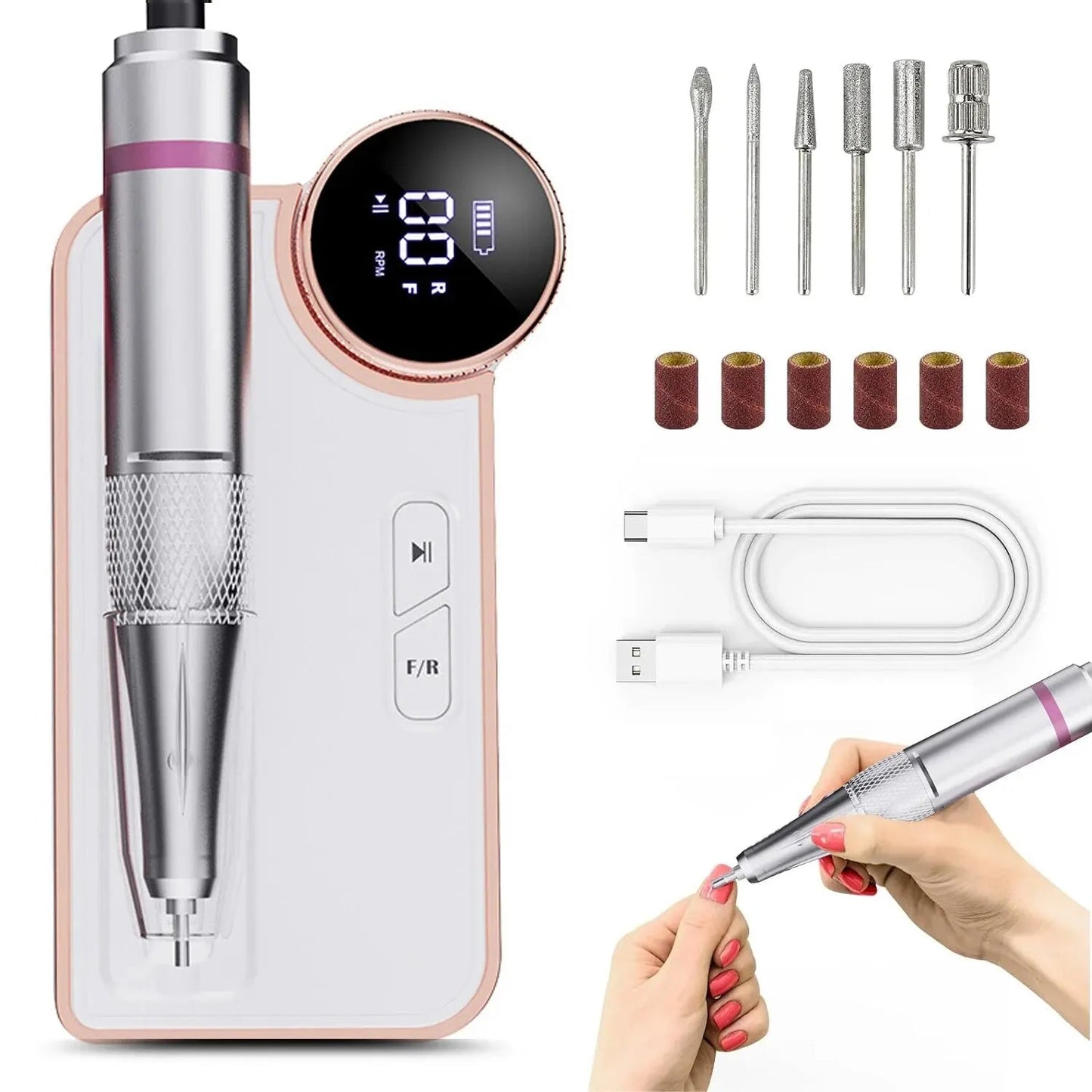 35000RPM Nail Drill Machine Electric Nail Sander Rechargeable Manicure Machine Professional Milling Cutter For Gel Polishing